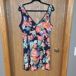 Iron Fist Black Floral Mini Dress with Coral, Purple & Teal Accents